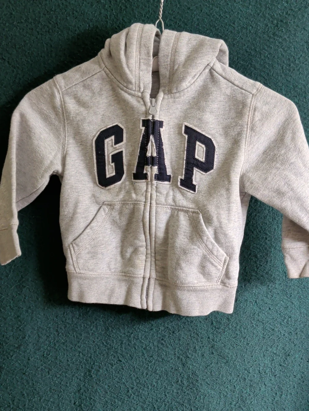 GAP Kids Hooded Zip Sweatshirt - Light Gray with Navy Logo